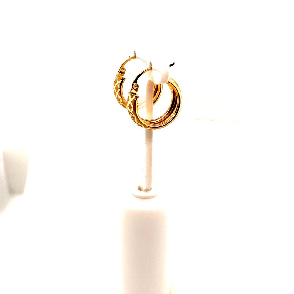 Diamond Cut Hoop 14K Yellow Gold Earrings - Picture 3 of 6